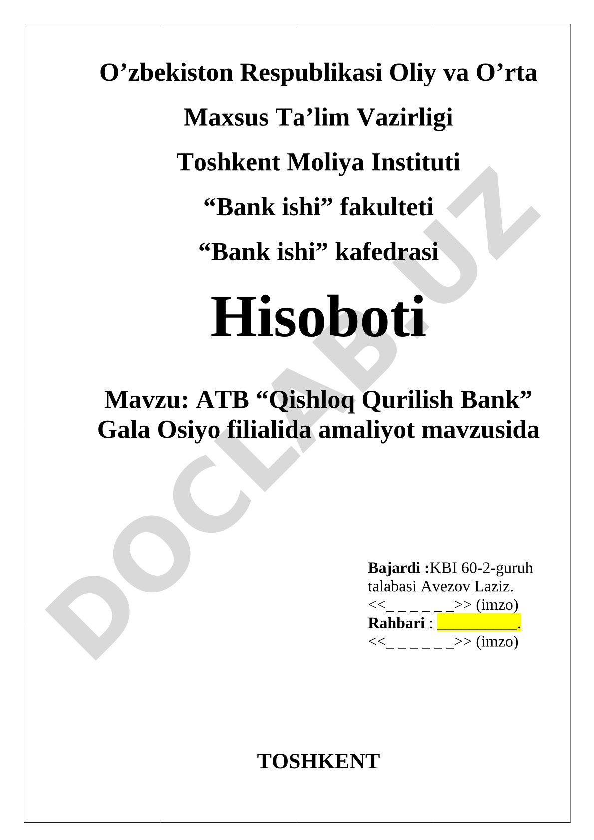 ATB "Qishloq Qurilish Bank" Gala Osiyo filialida amaliyot