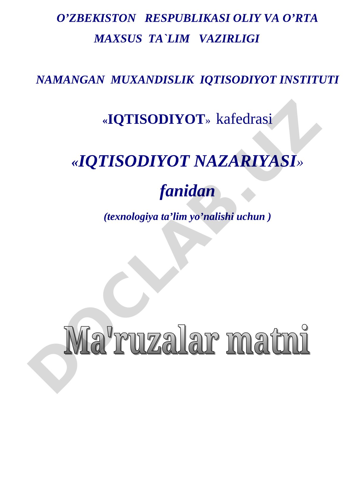 Iqtisodiyot nazariyasi fanining predmeti va uslubi
