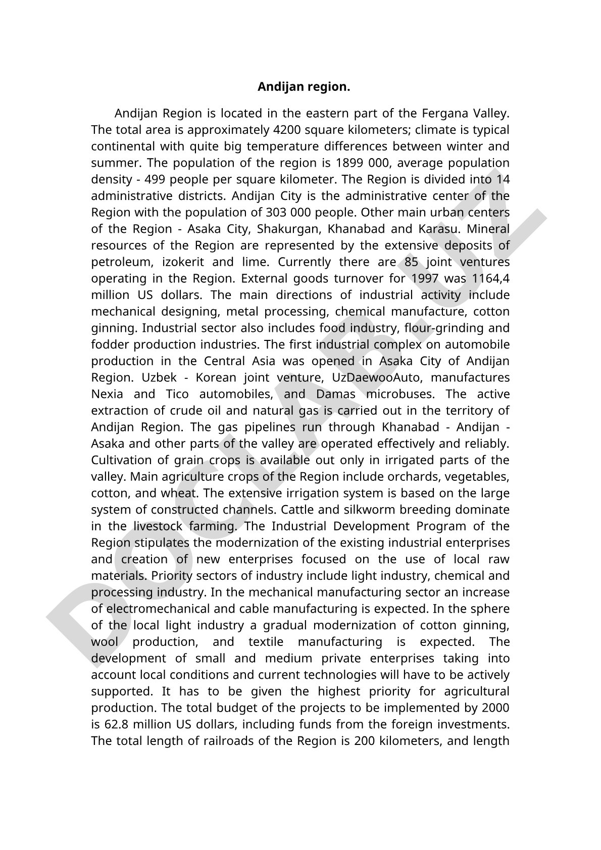 Andijan Region Overview
