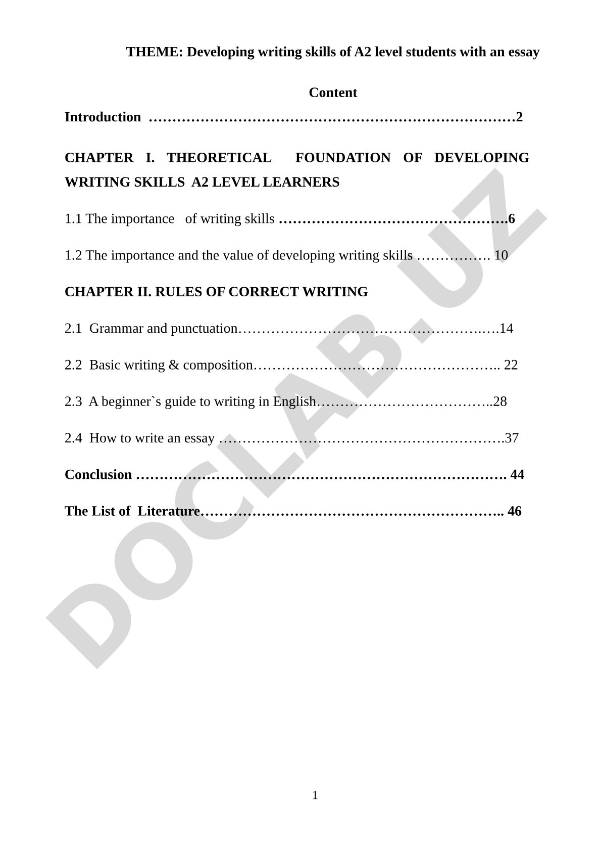 Developing writing skills of A2 level students with an essay