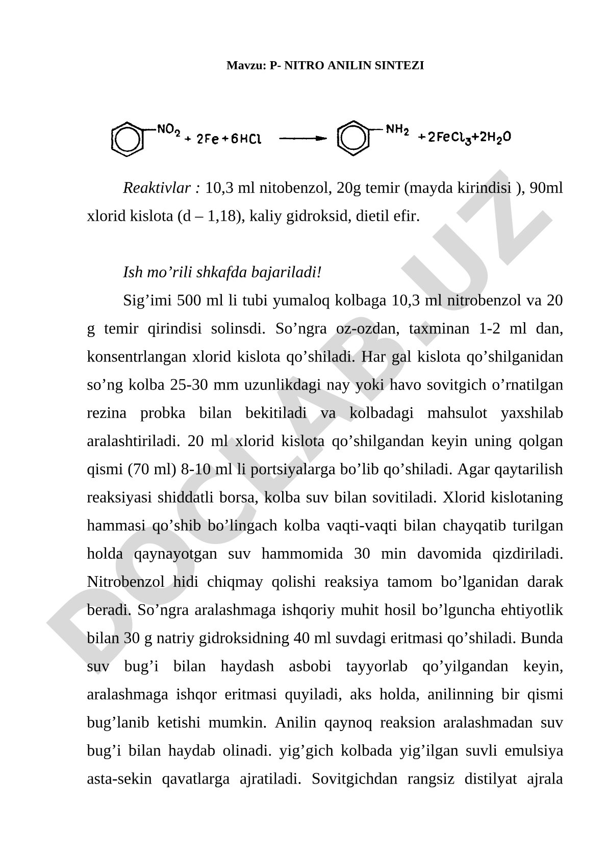 P-nitro anilin sintezi