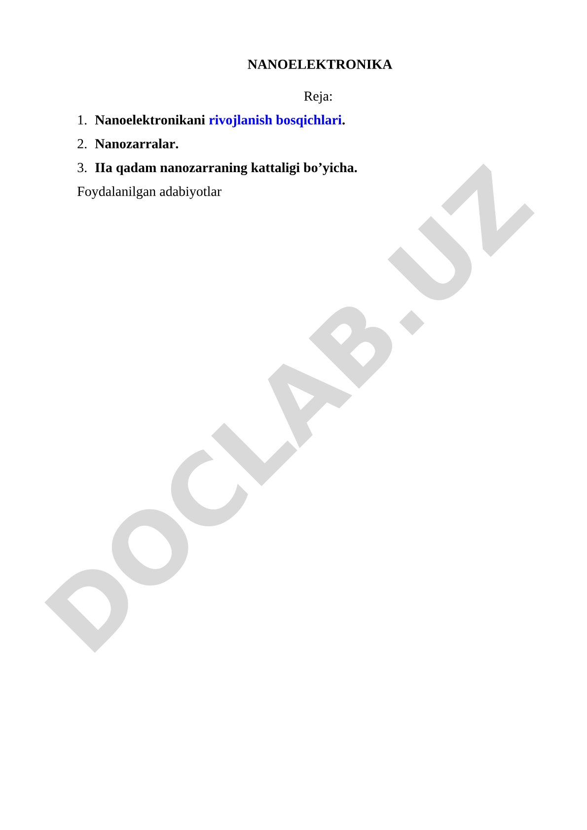 Nanoelektronika rivojlanish bosqichlari va nanozarralar