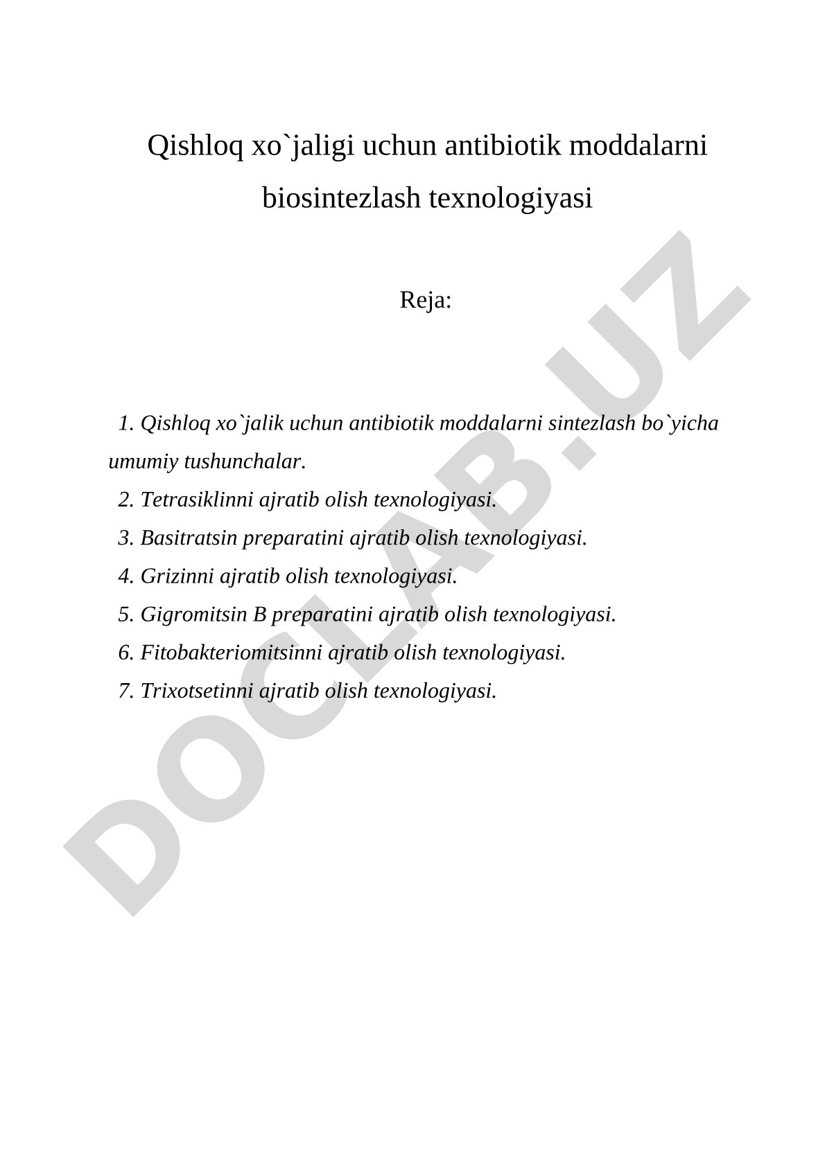 Qishloq xo'jaligi uchun antibiotik moddalarni biosintezlash texnologiyasi