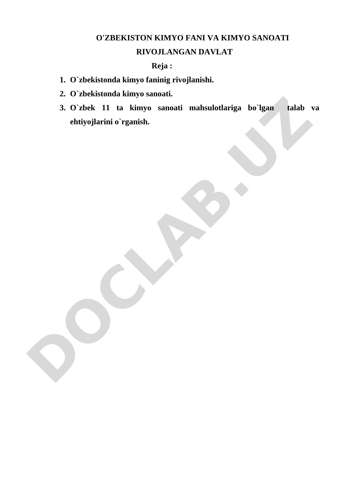 O'zbekistonda kimyo fani va kimyo sanoati rivojlanishi
