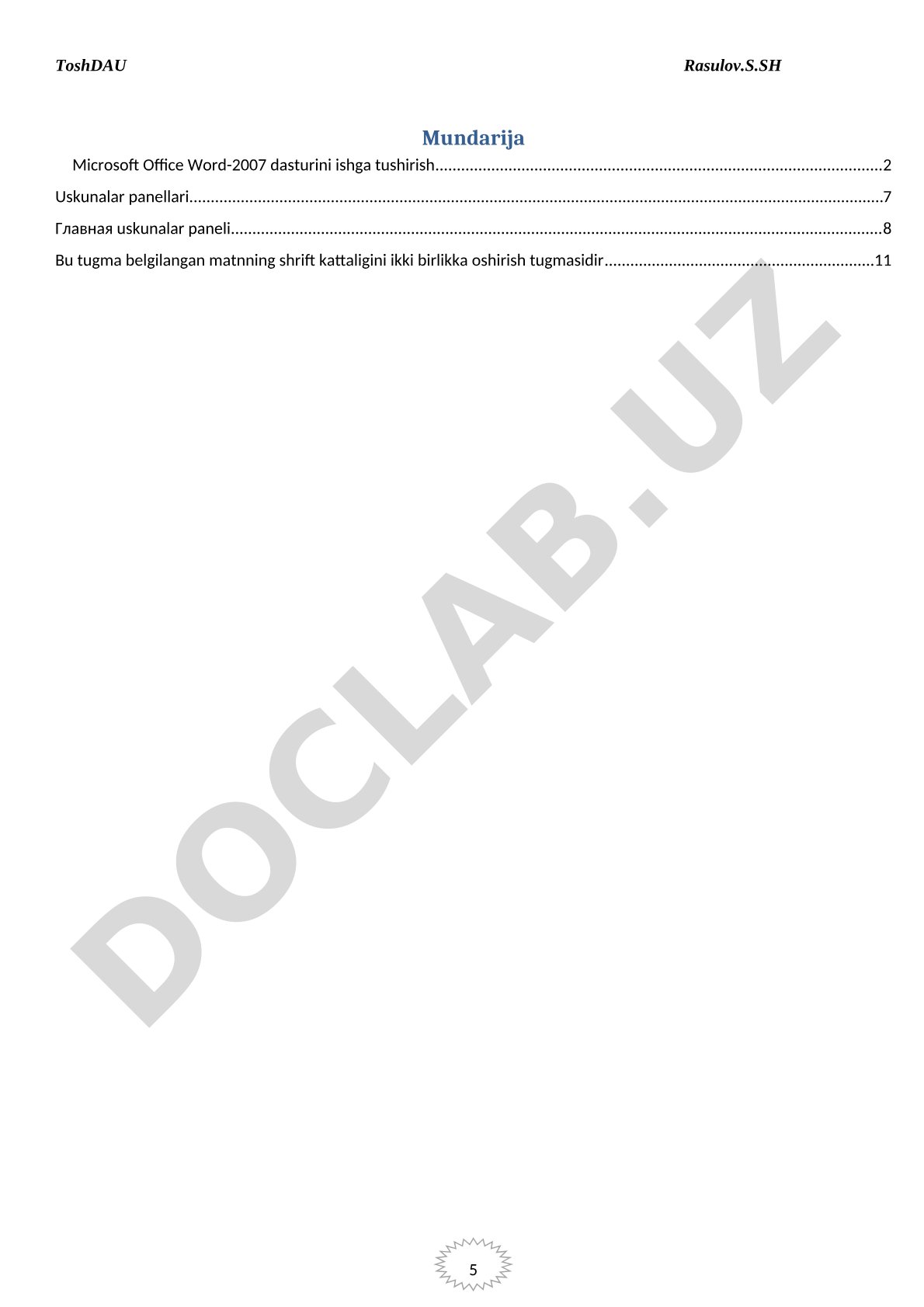 Microsoft Office Word-2007 dasturini ishga tushirish va panellar bilan ishlash