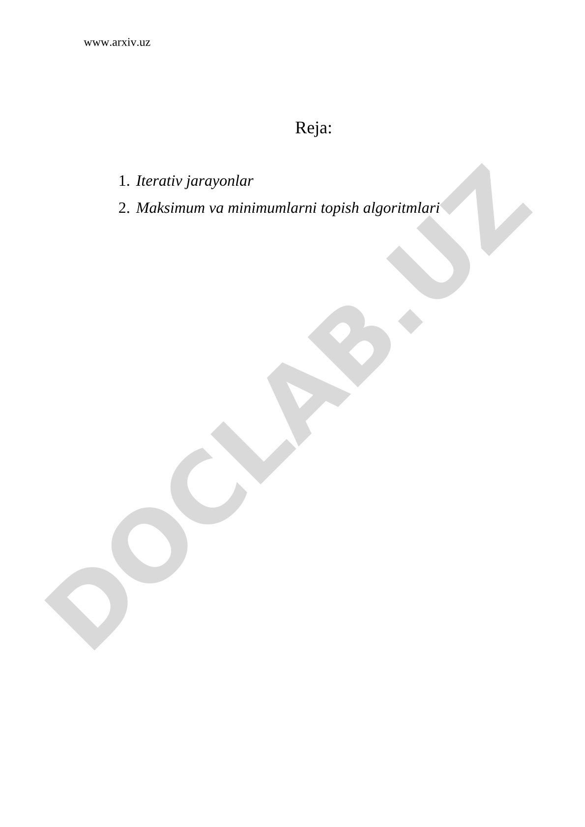 Iterativ jarayonlar va maksimum va minimumlarni topish algoritmlari