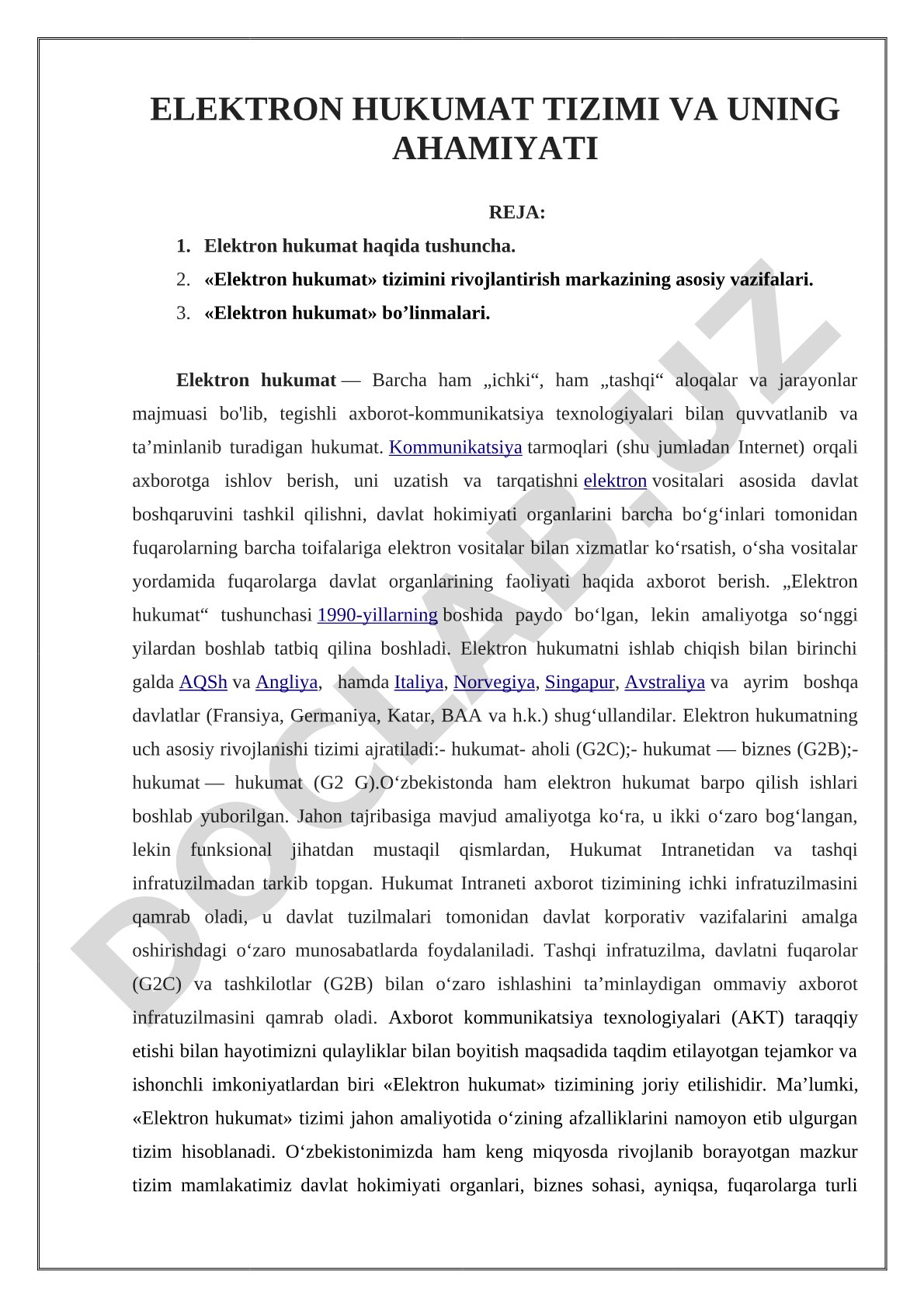 Elektron hukumat tizimi va uning ahamiyati