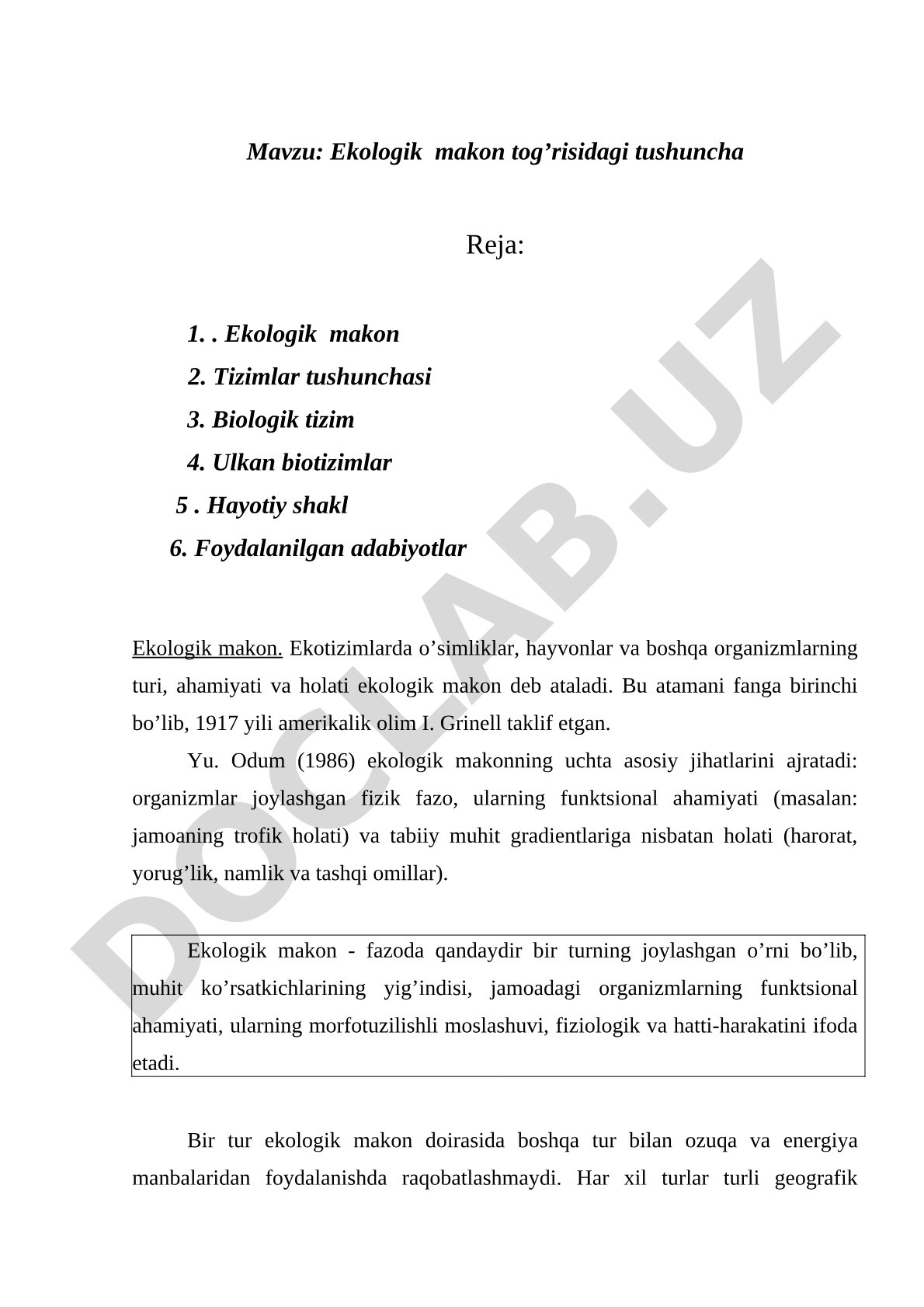 Ekologik makon tushunchasi