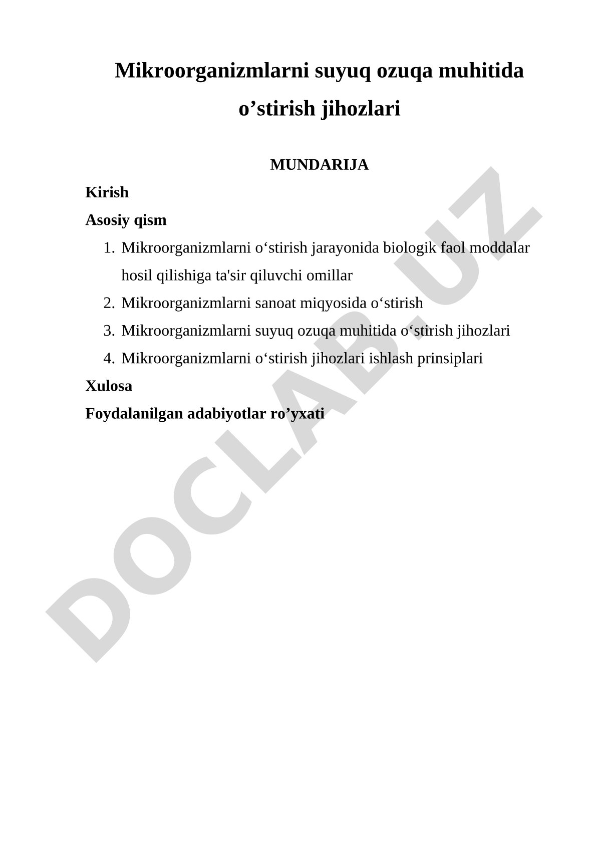 Mikroorganizmlarni suyuq ozuqa muhitida o'stirish jihozlari