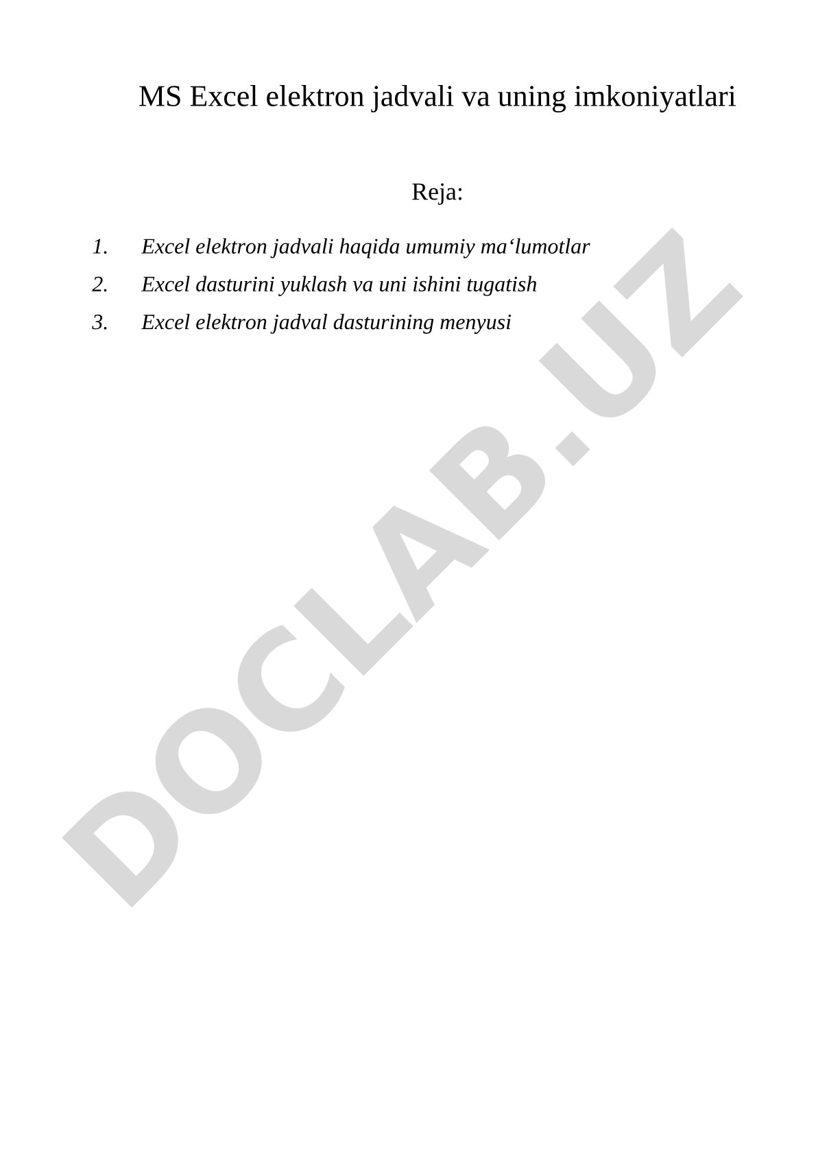 MS Excel elektron jadvali va uning imkoniyatlari
