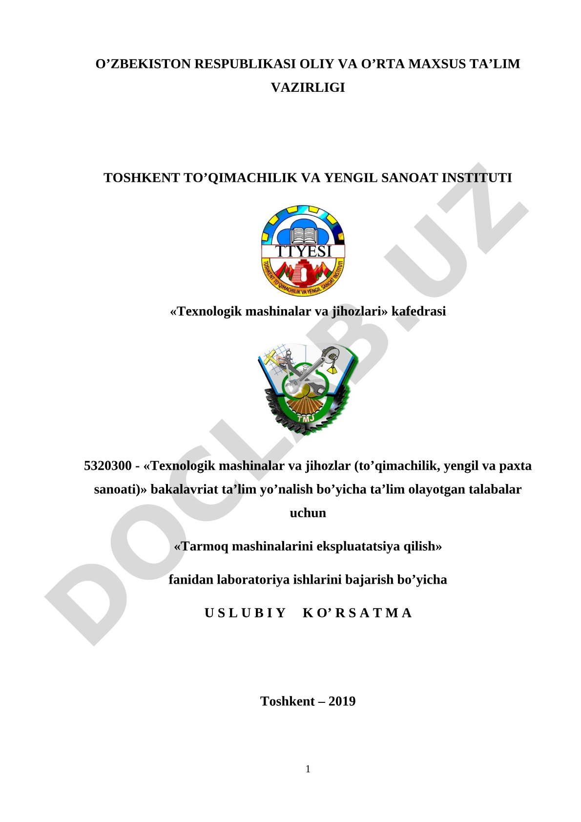 Tarmoq mashinalarini ekspluatatsiya qilish fanidan laboratoriya ishlarini bajarish bo'yicha uslubiy ko'rsatma