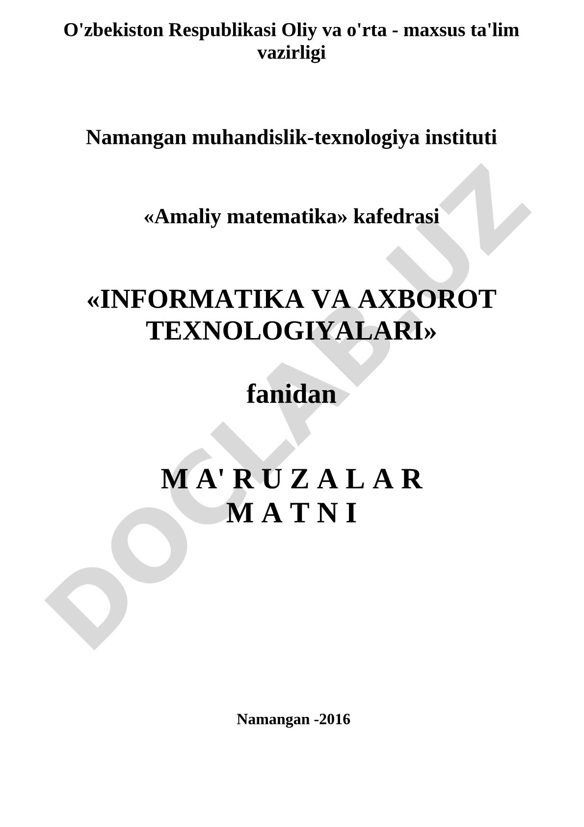 Informatika va axborot texnologiyalari fanining asosiy tushunchalari