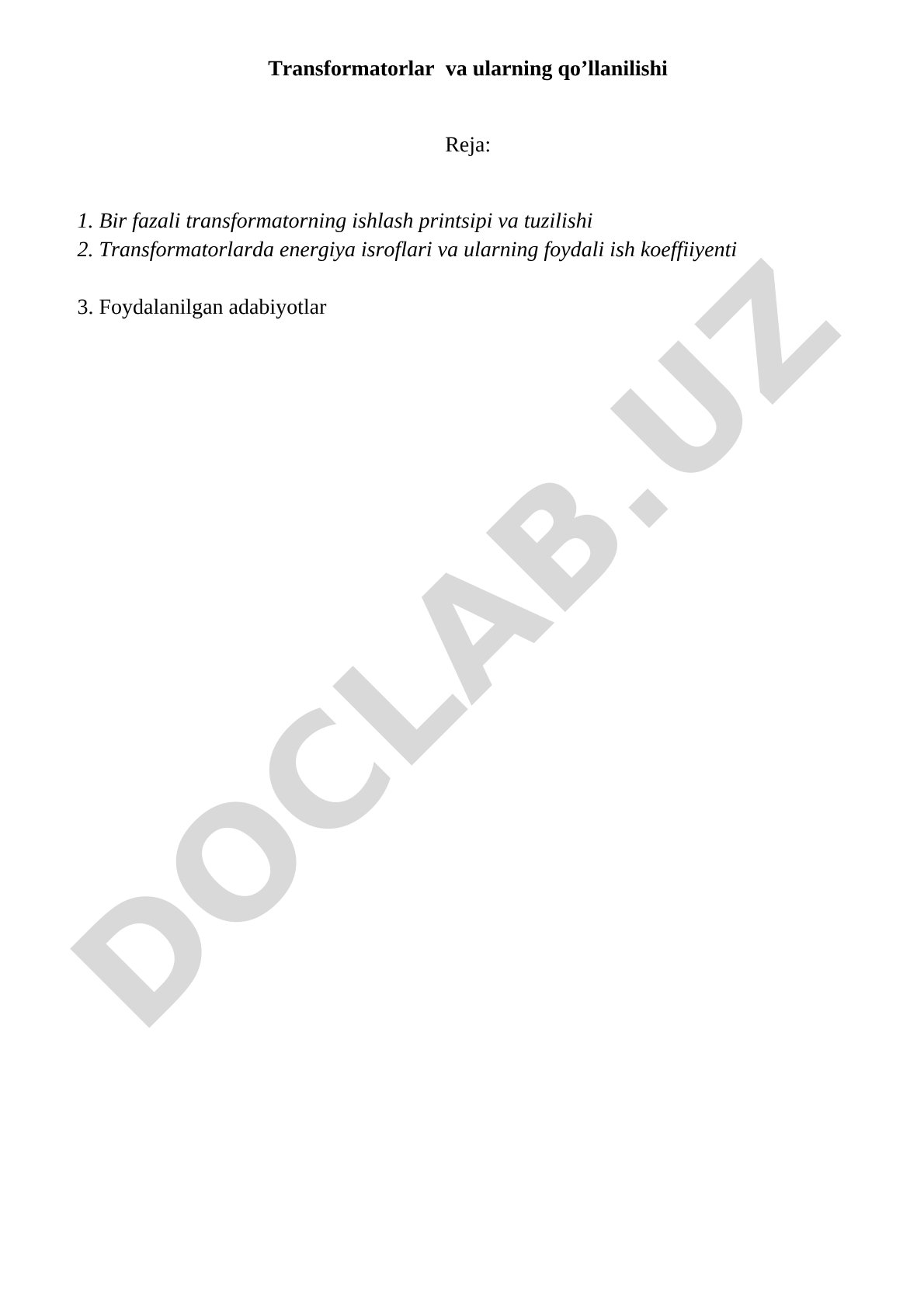 Transformatorlar va ularning qo'llanilishi