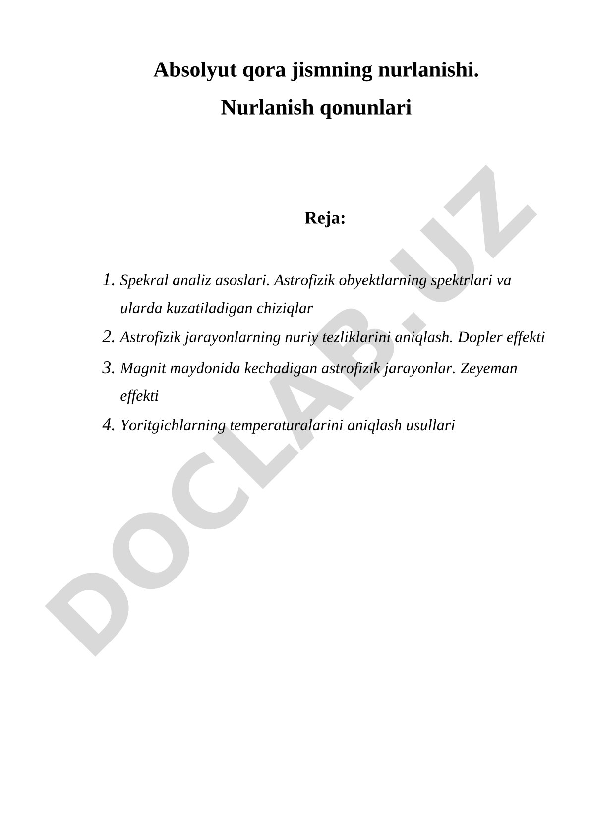 Absolyut qora jismning nurlanishi. Nurlanish qonunlari