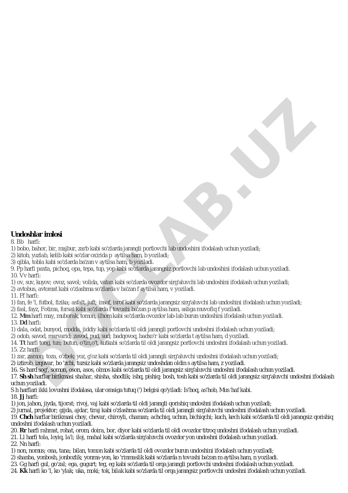 Undoshlar imlosi: Bb, Pp, Vv, Ff, Mm, Dd harflari
