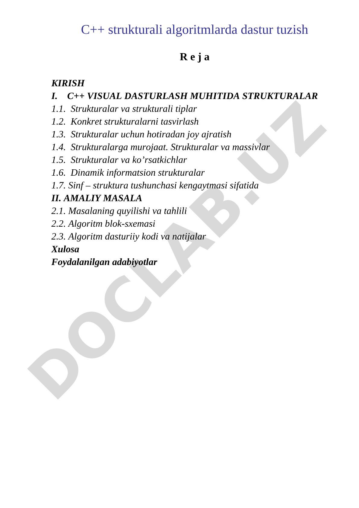 C++ strukturali algoritmlarda dastur tuzish