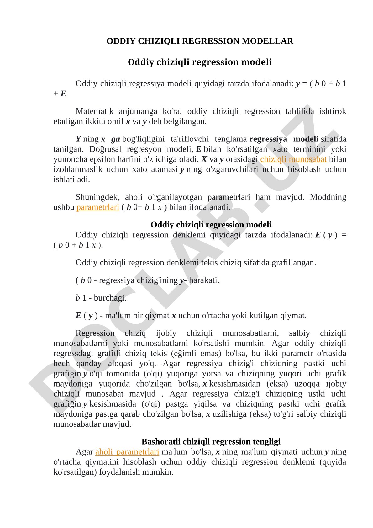 Oddiy chiziqli regression modeli