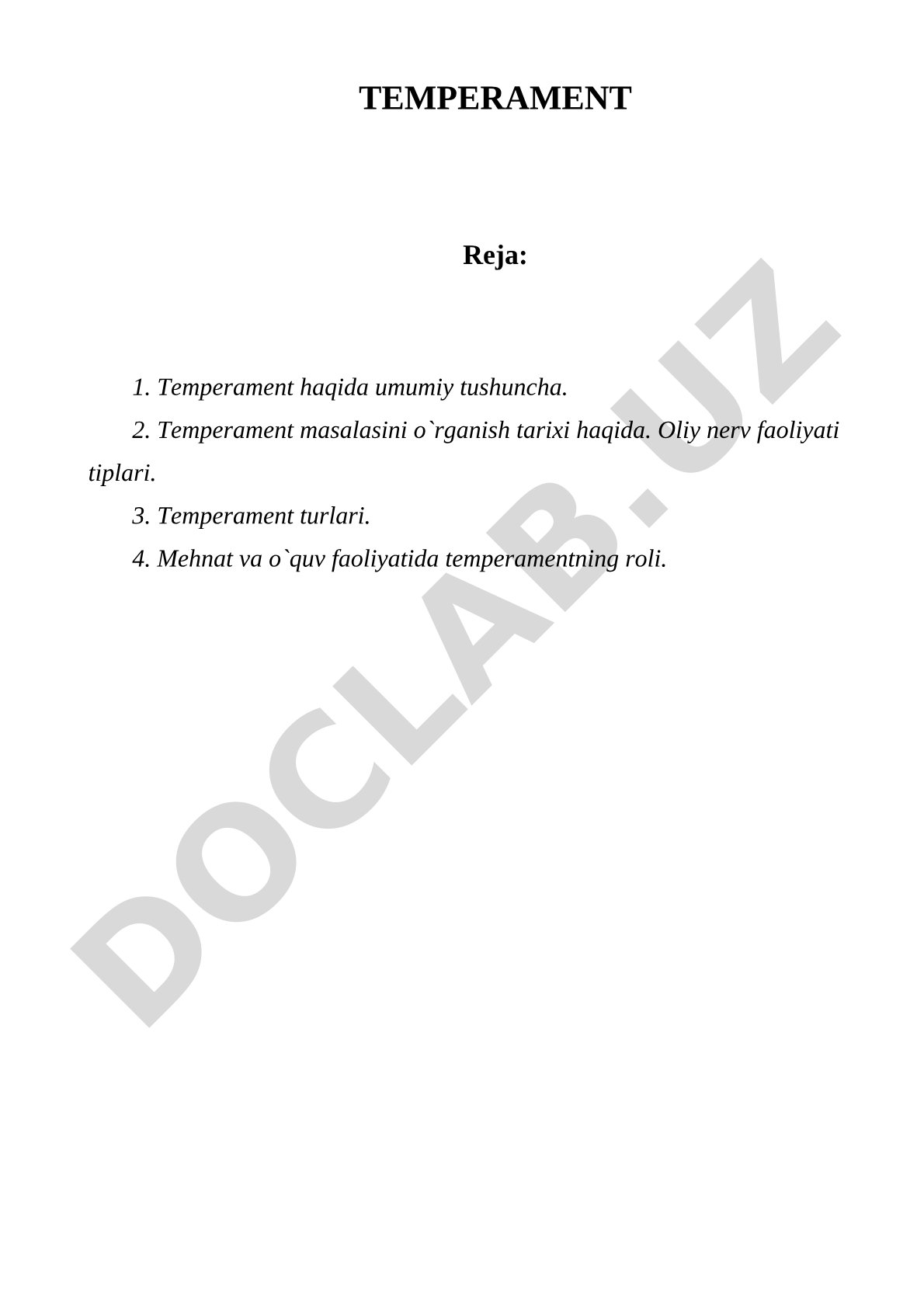 Temperament haqida umumiy tushuncha va uning turlari