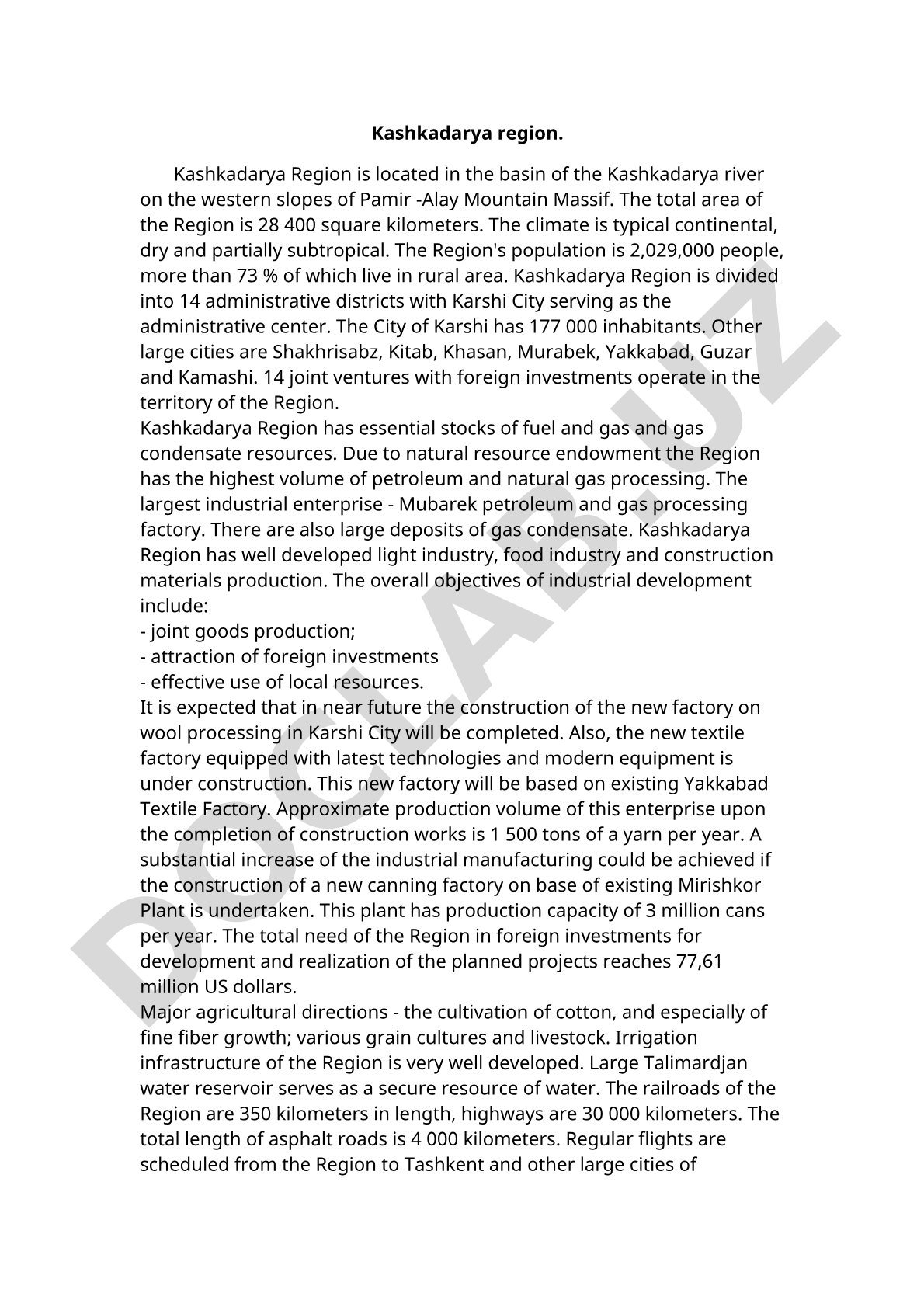Kashkadarya Region Overview