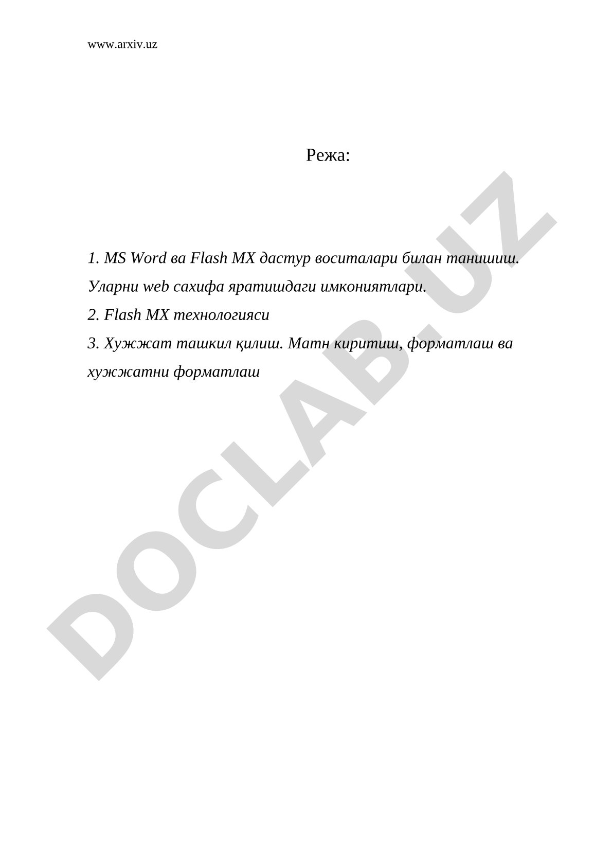 MS Word va Flash MX dastur vositalari bilan web sahifa yaratish