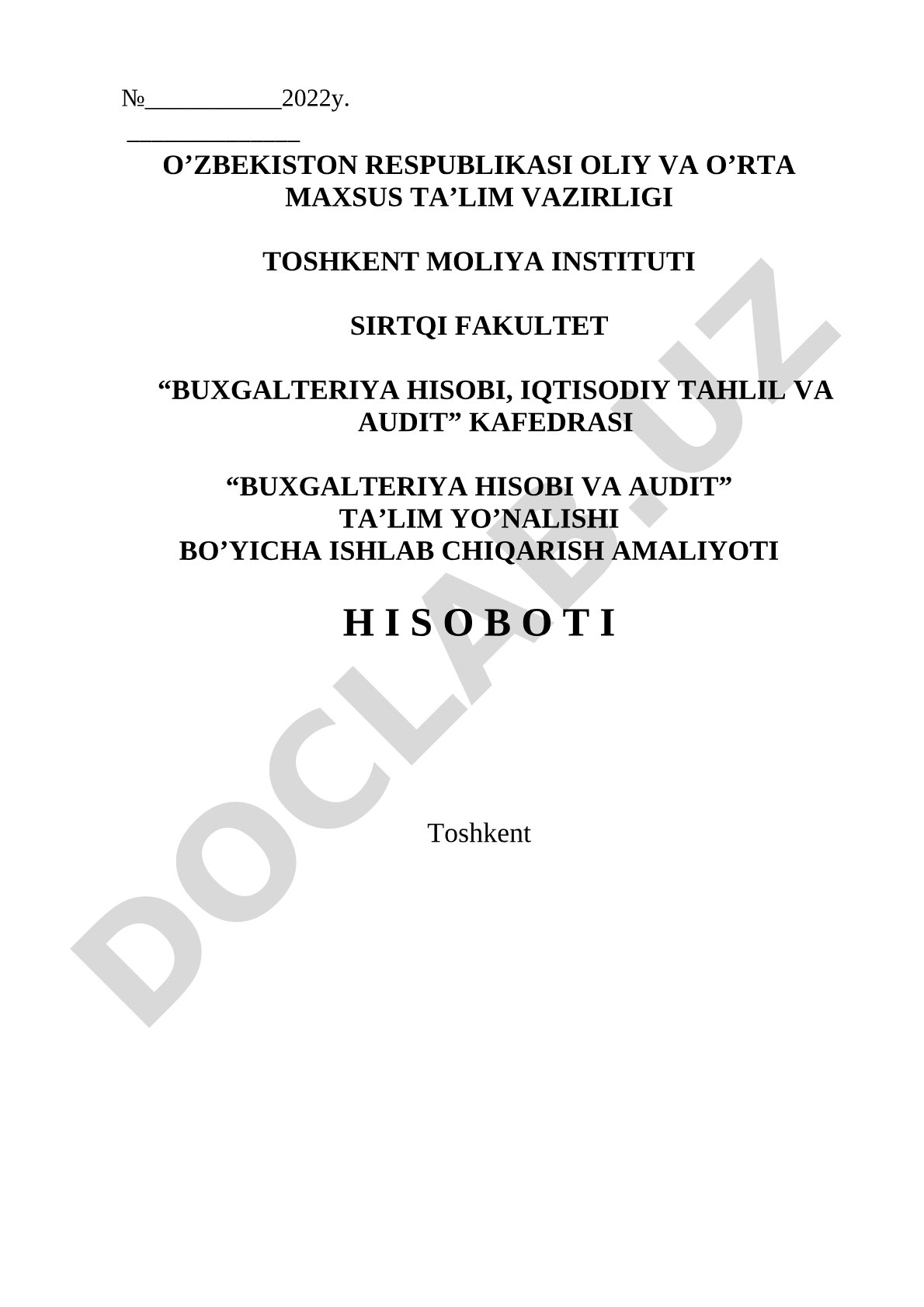 Buxgalteriya hisobi va audit bo'yicha ishlab chiqarish amaliyoti hisoboti