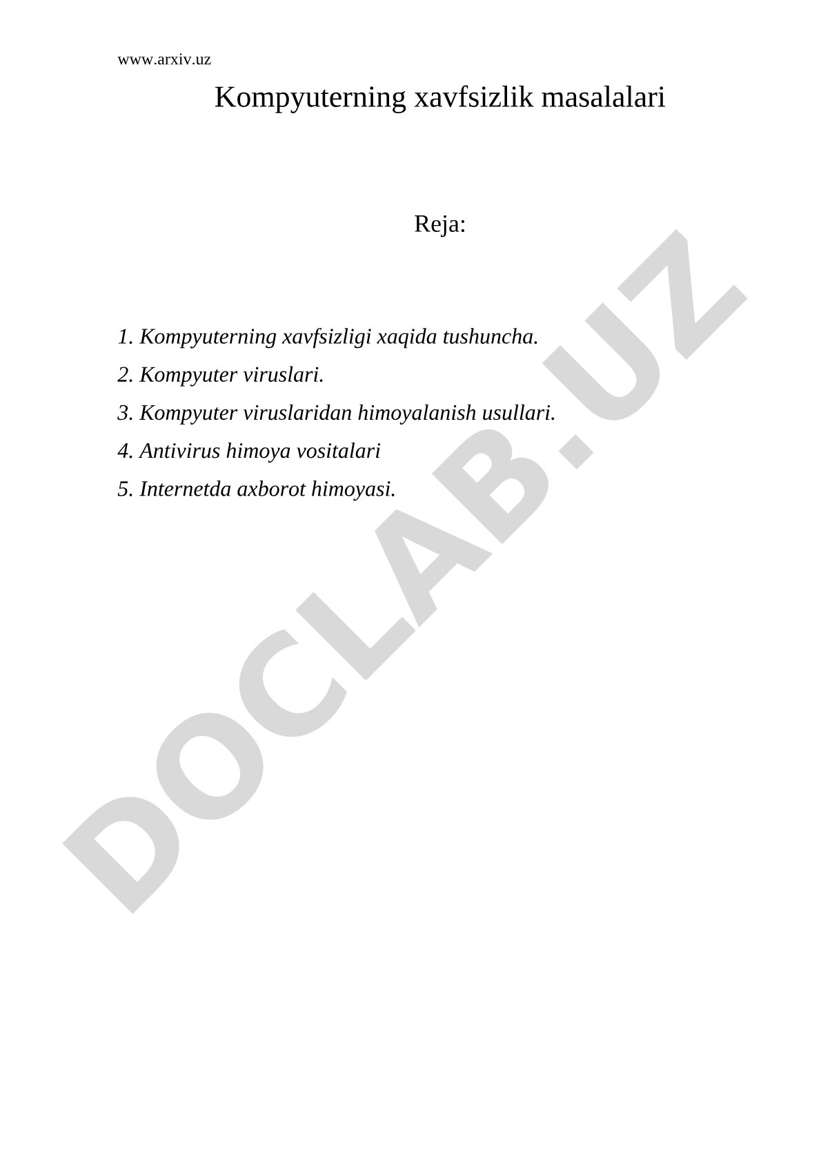 Kompyuterning xavfsizlik masalalari