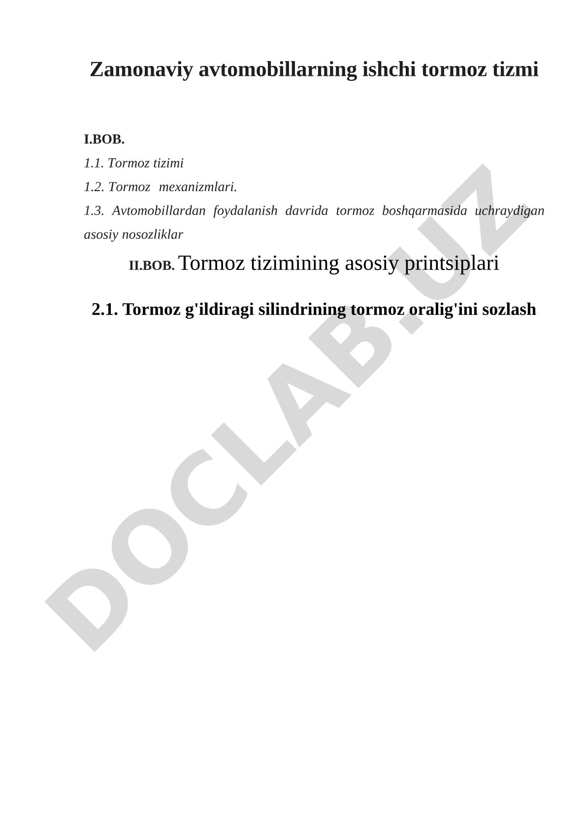 Zamonaviy avtomobillarning ishchi tormoz tizimi