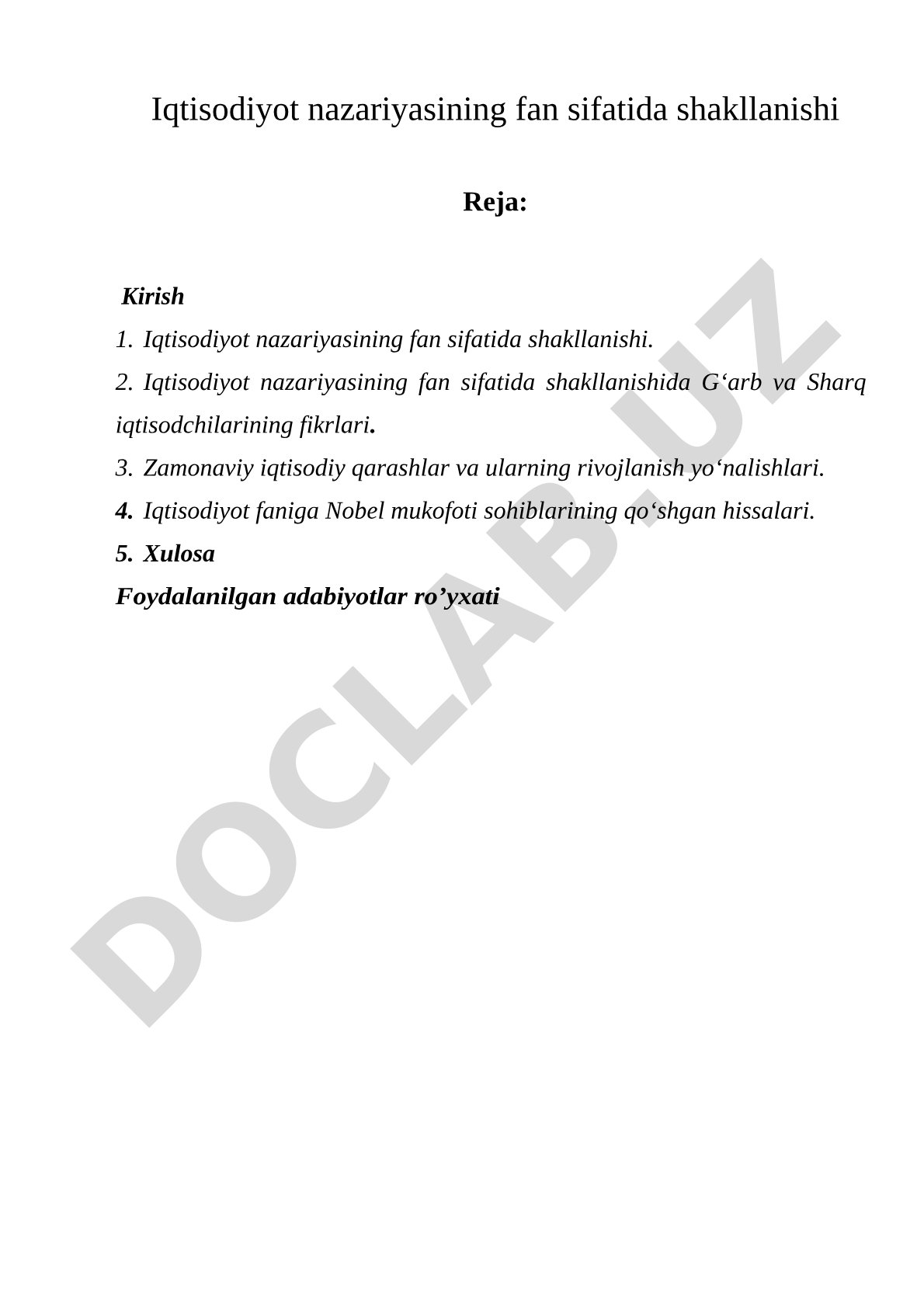 Iqtisodiyot nazariyasining fan sifatida shakllanishi