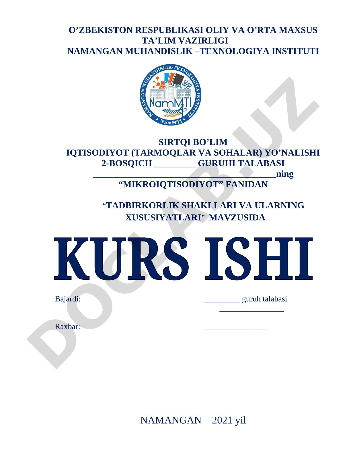 Tadbirkorlik shakllari va ularning xususiyatlari