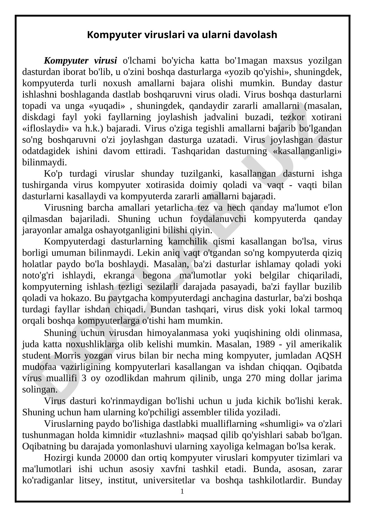 Kompyuter viruslari va ularni davolash