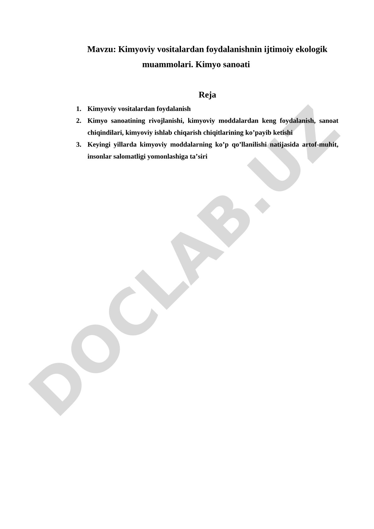 Kimyoviy vositalardan foydalanishning ijtimoiy ekologik muammolari