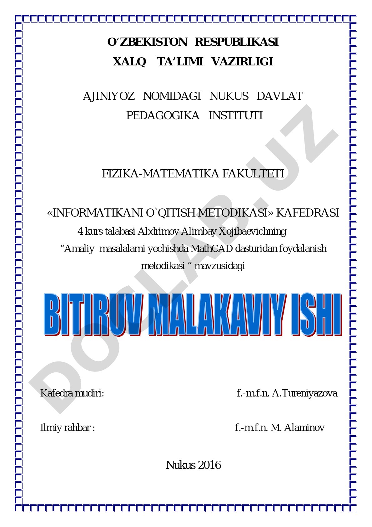 Amaliy masalalarni yechishda MathCAD dasturidan foydalanish metodikasi
