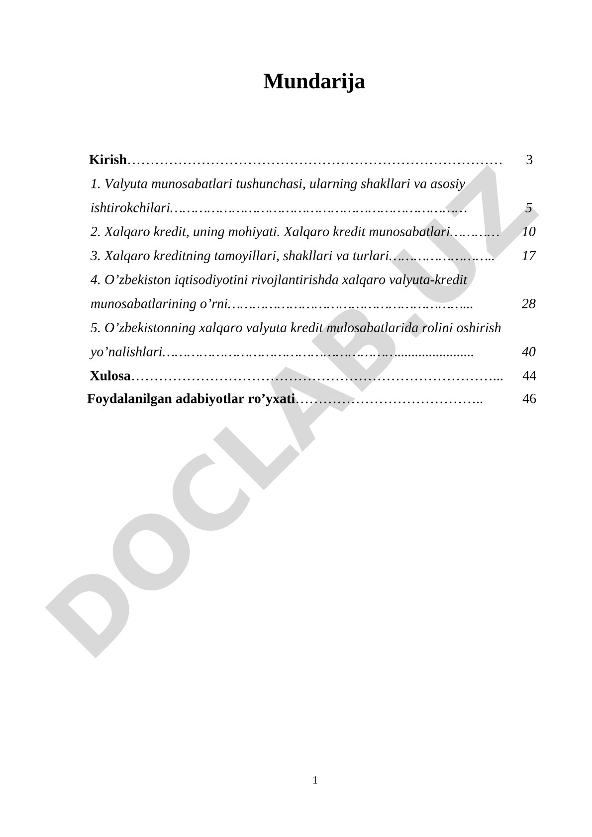 O'zbekistonning xalqaro valyuta-kredit munosabatlaridagi o'rni