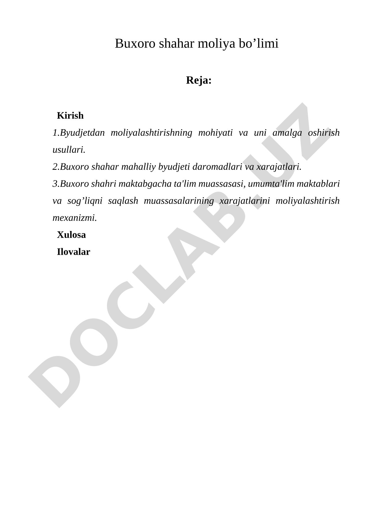 Buxoro shahar mahalliy byudjeti daromadlari va xarajatlari