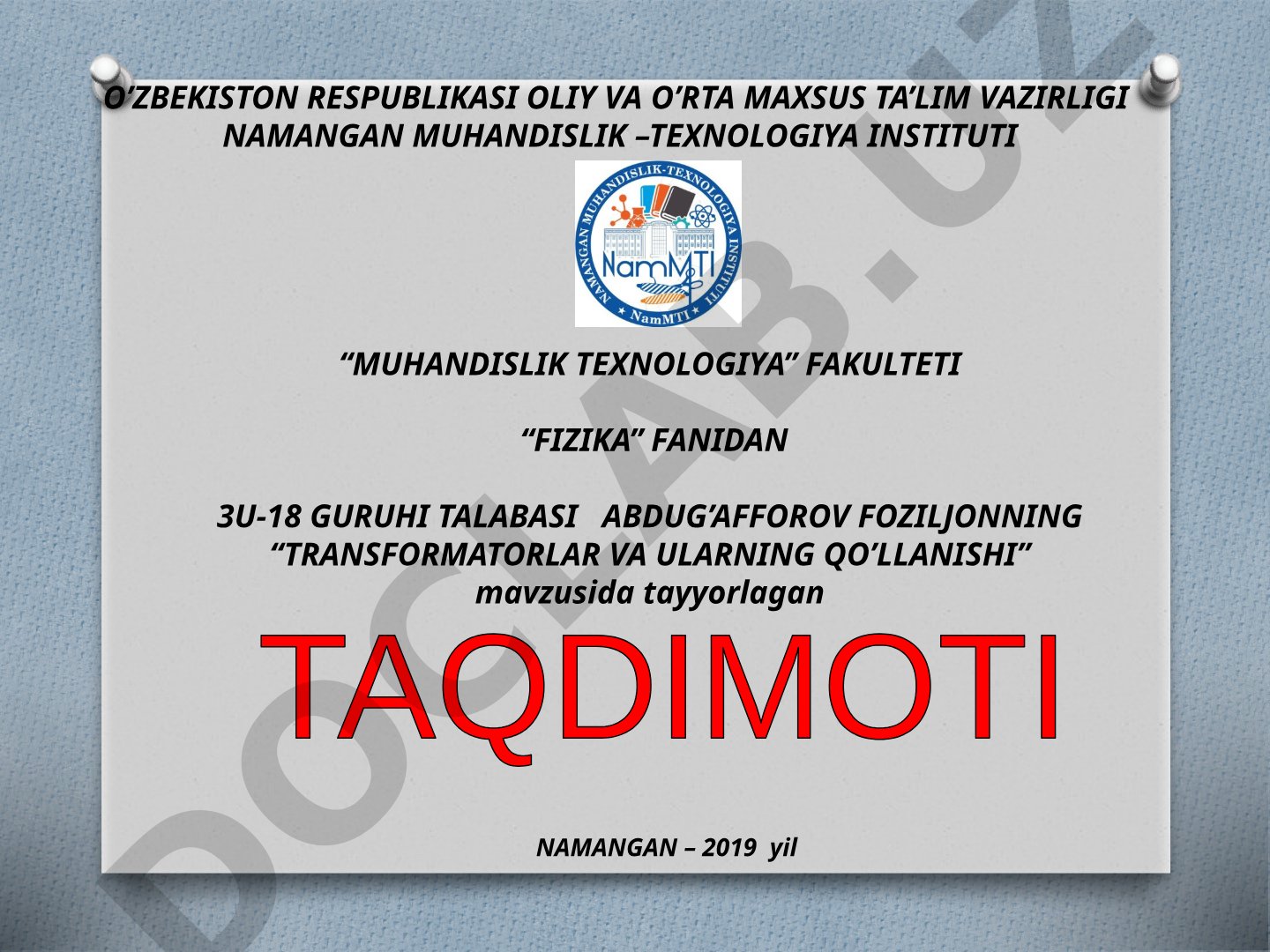 Transformatorlar va ularning qo'llanilishi