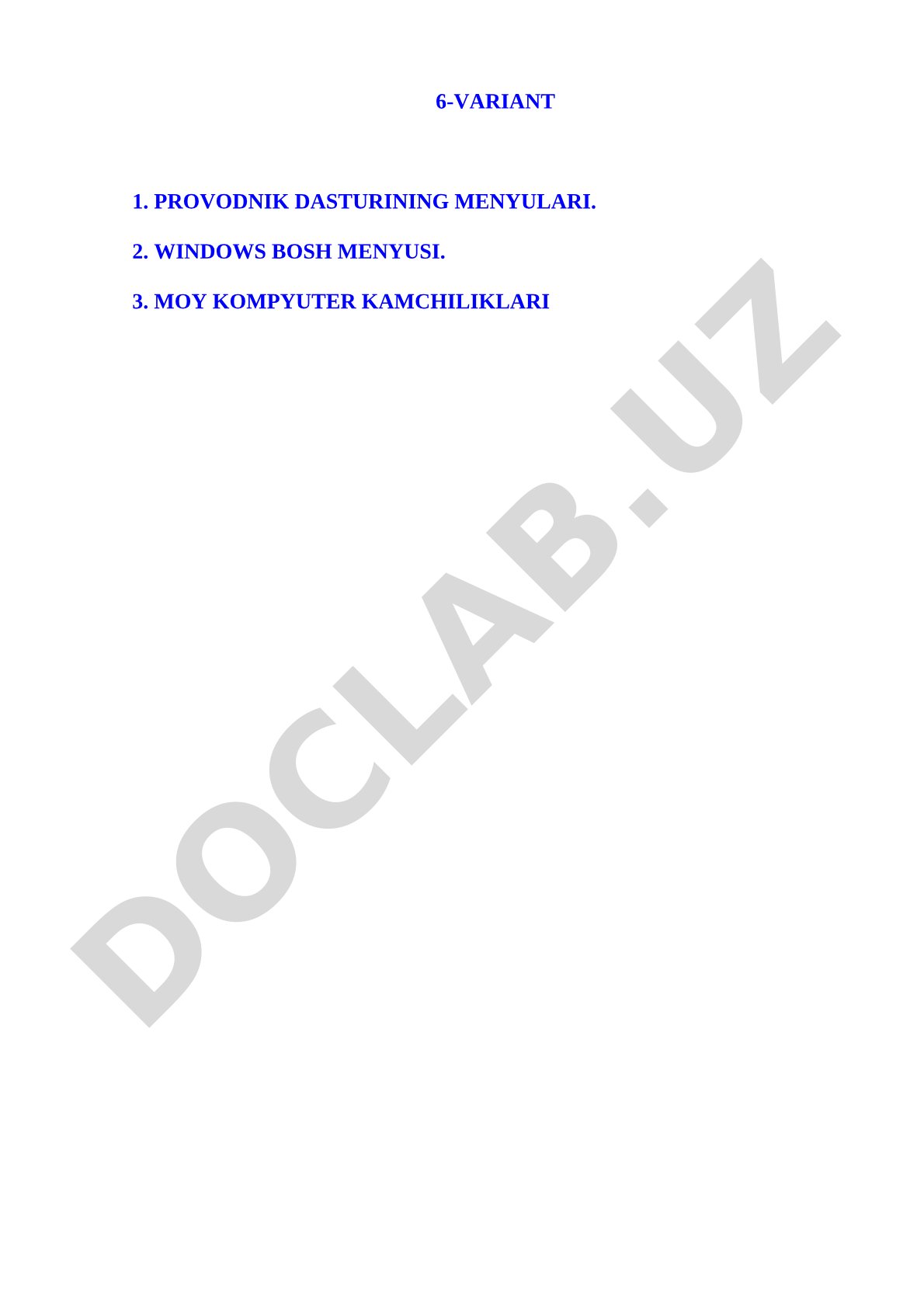 Provodnik dasturining menyulari va Windows bosh menyusi