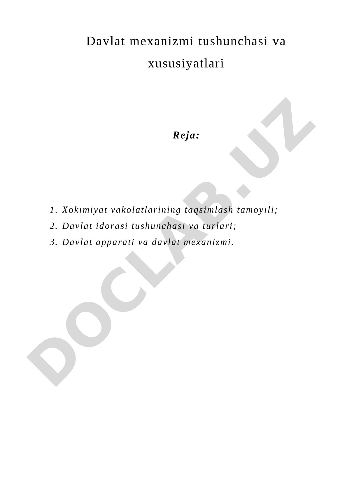 Davlat mexanizmi tushunchasi va xususiyatlari