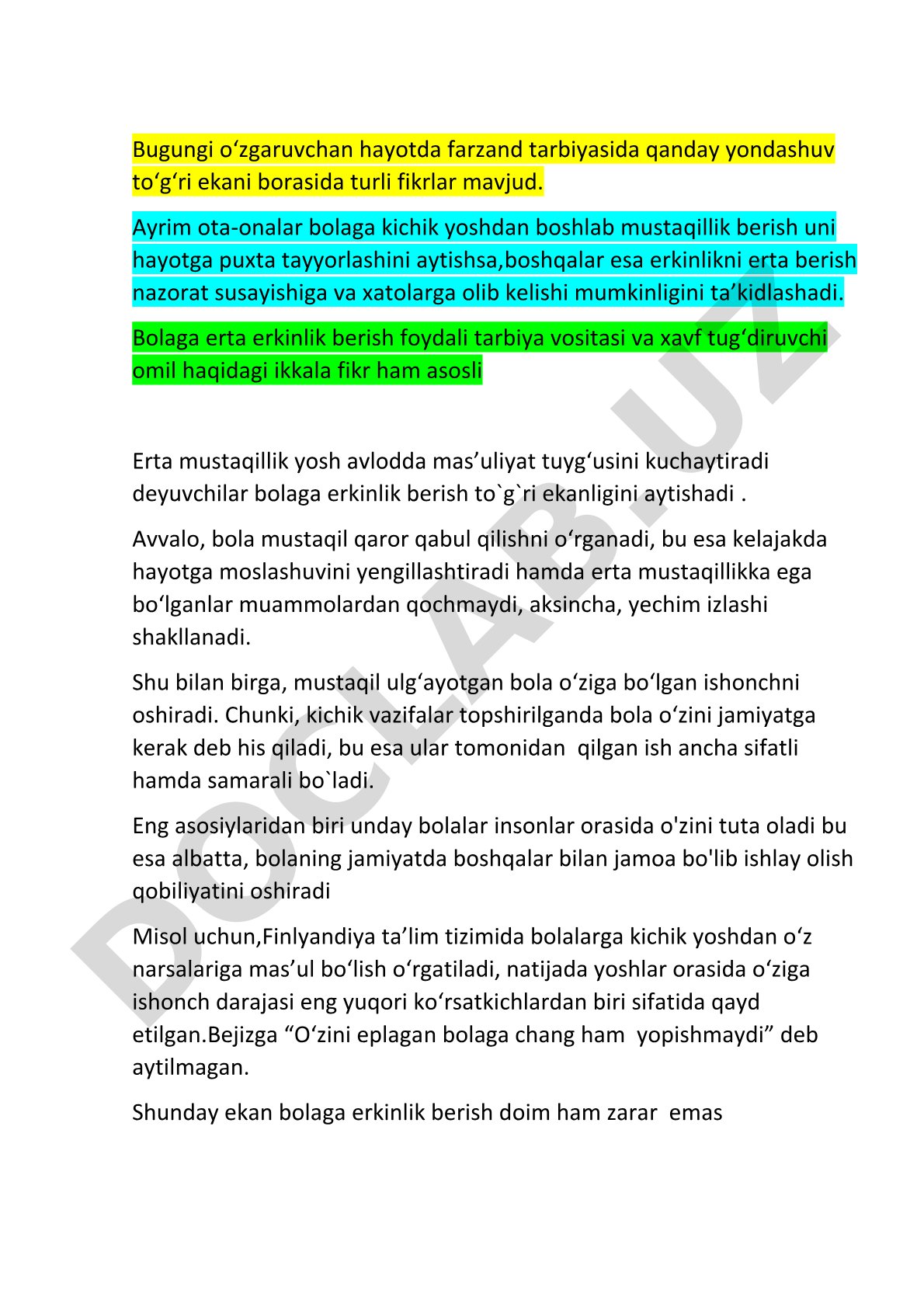Farzand tarbiyasida erta mustaqillik berishning foydalari va xavflari