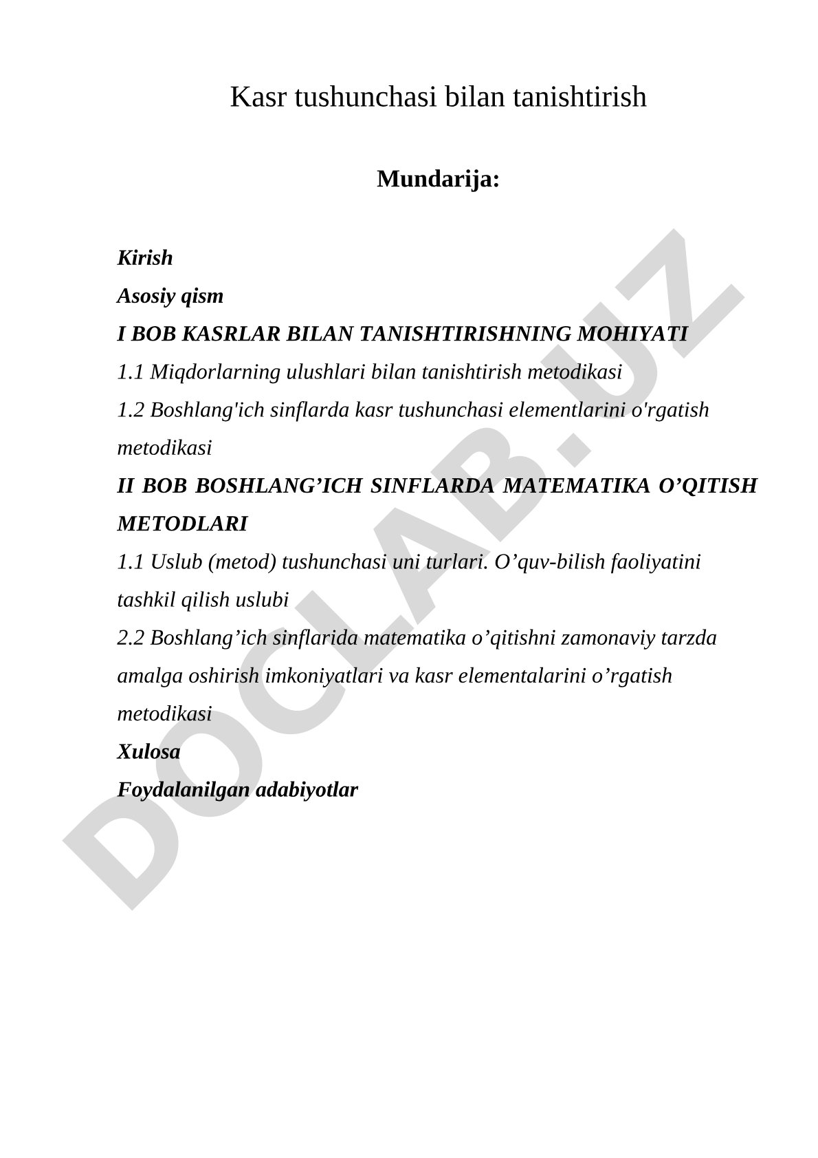 Kasr tushunchasi bilan tanishtirish
