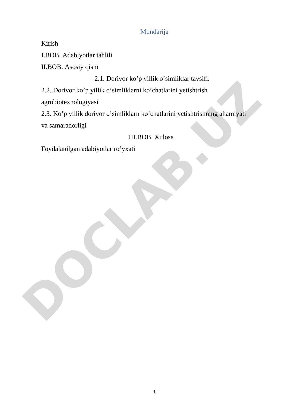Dorivor ko'p yillik o'simliklar ko'chatlarini yetishtirish agrobiotexnologiyasi