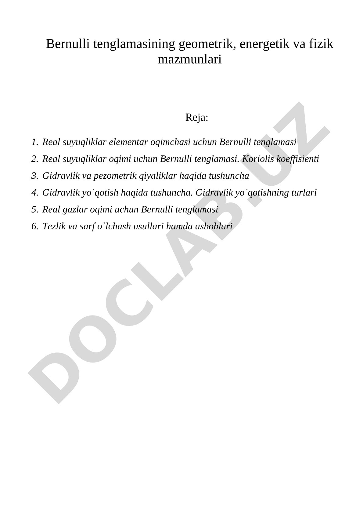 Bernulli tenglamasining geometrik, energetik va fizik mazmunlari