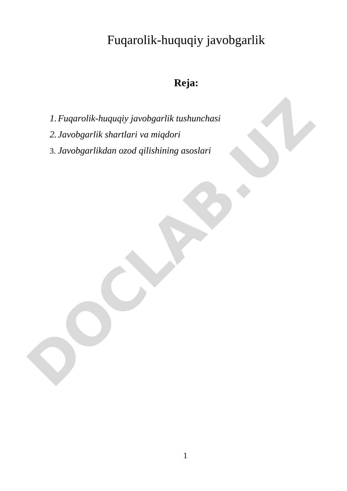 Fuqarolik-huquqiy javobgarlik tushunchasi va shartlari