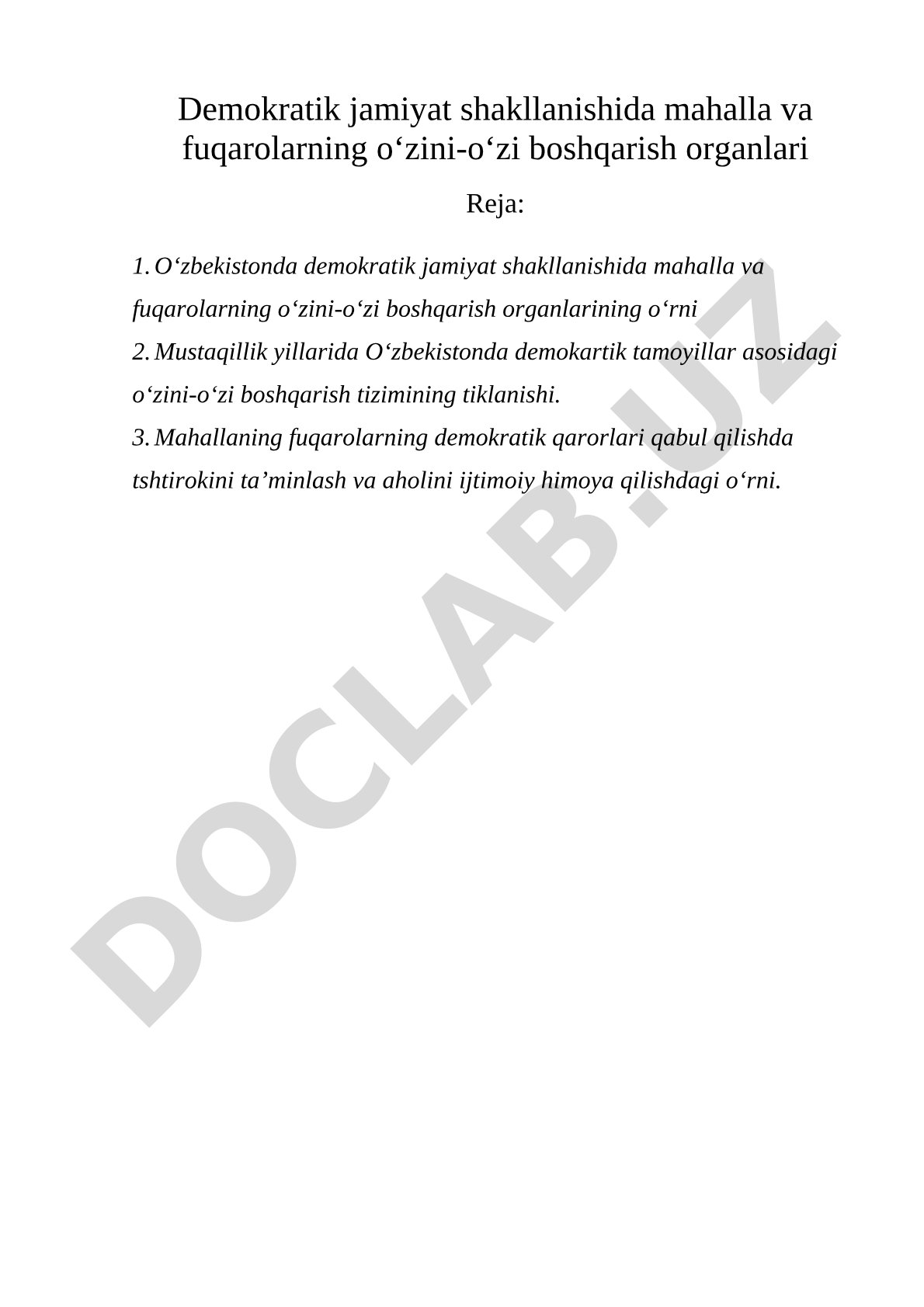 Demokratik jamiyat shakllanishida mahalla va fuqarolarning o‘zini-o‘zi boshqarish organlari