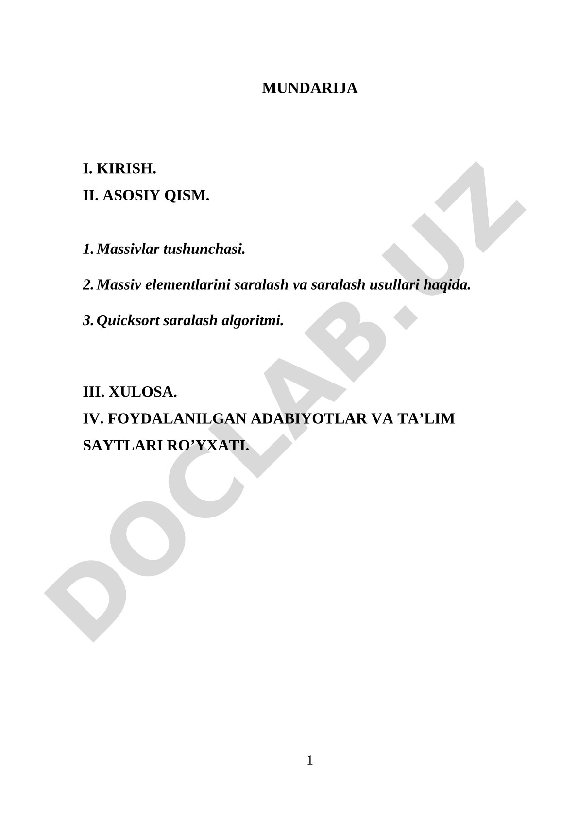 Massiv elementlarini saralash va Quicksort algoritmi