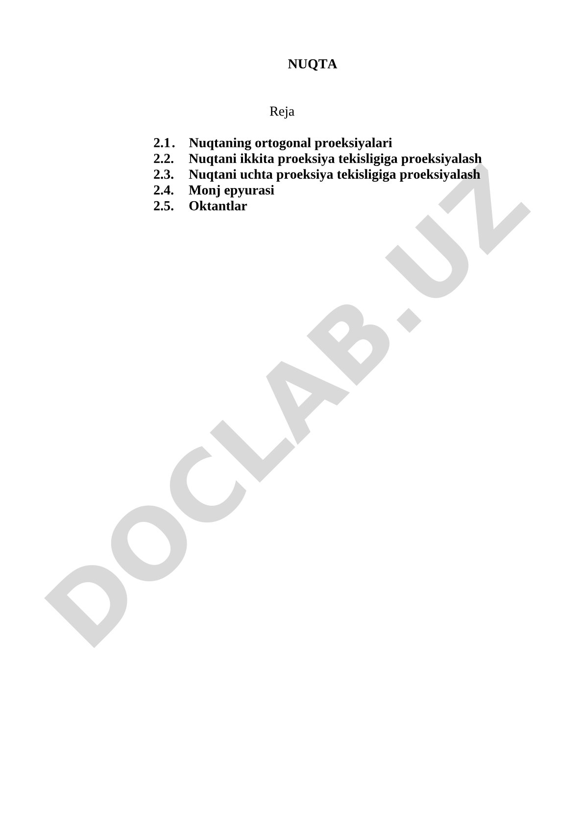 Nuqtaning ortogonal proeksiyalari