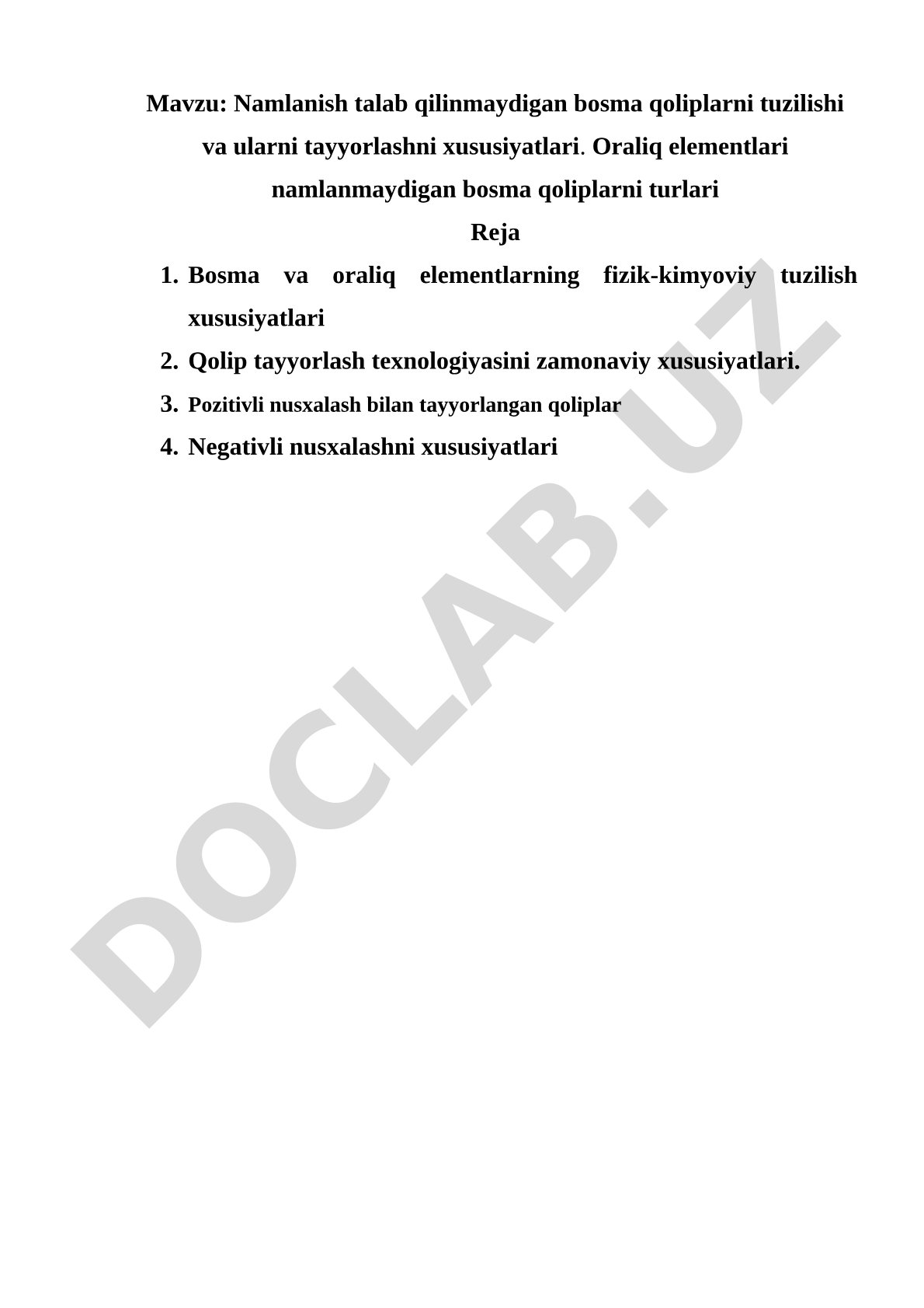 Namlanish talab qilinmaydigan bosma qoliplarni tuzilishi va ularni tayyorlashni xususiyatlari