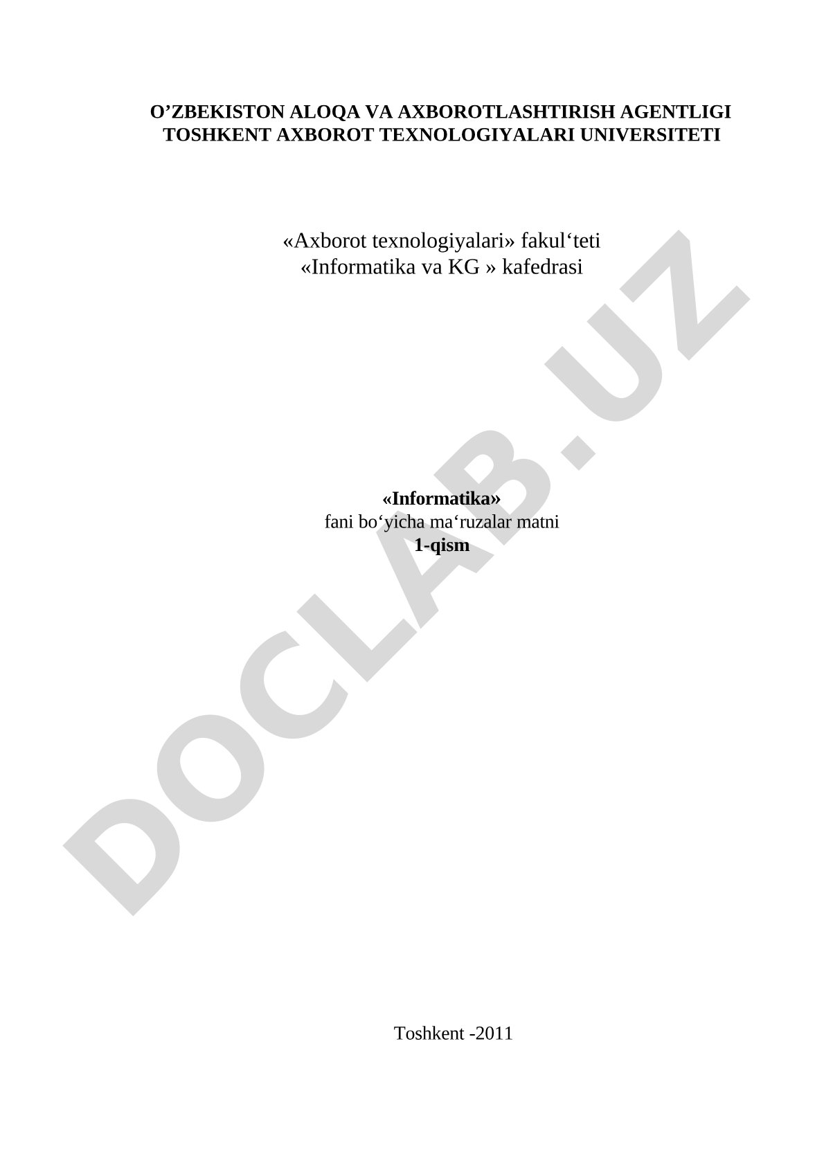 Informatika va axborot tushunchasi. Informatikaning asosi va uning zamon taraqqiyotidagi ahamiyati