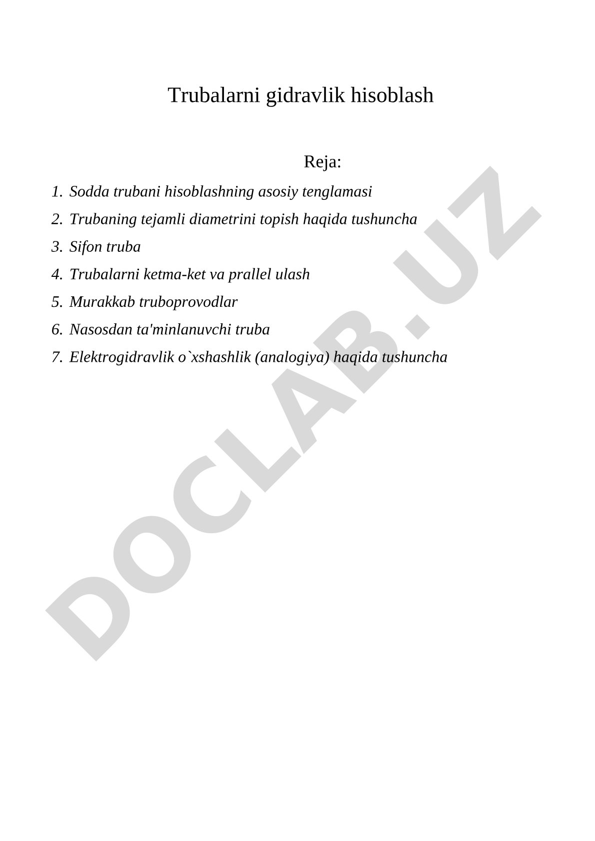 Trubalarni gidravlik hisoblash