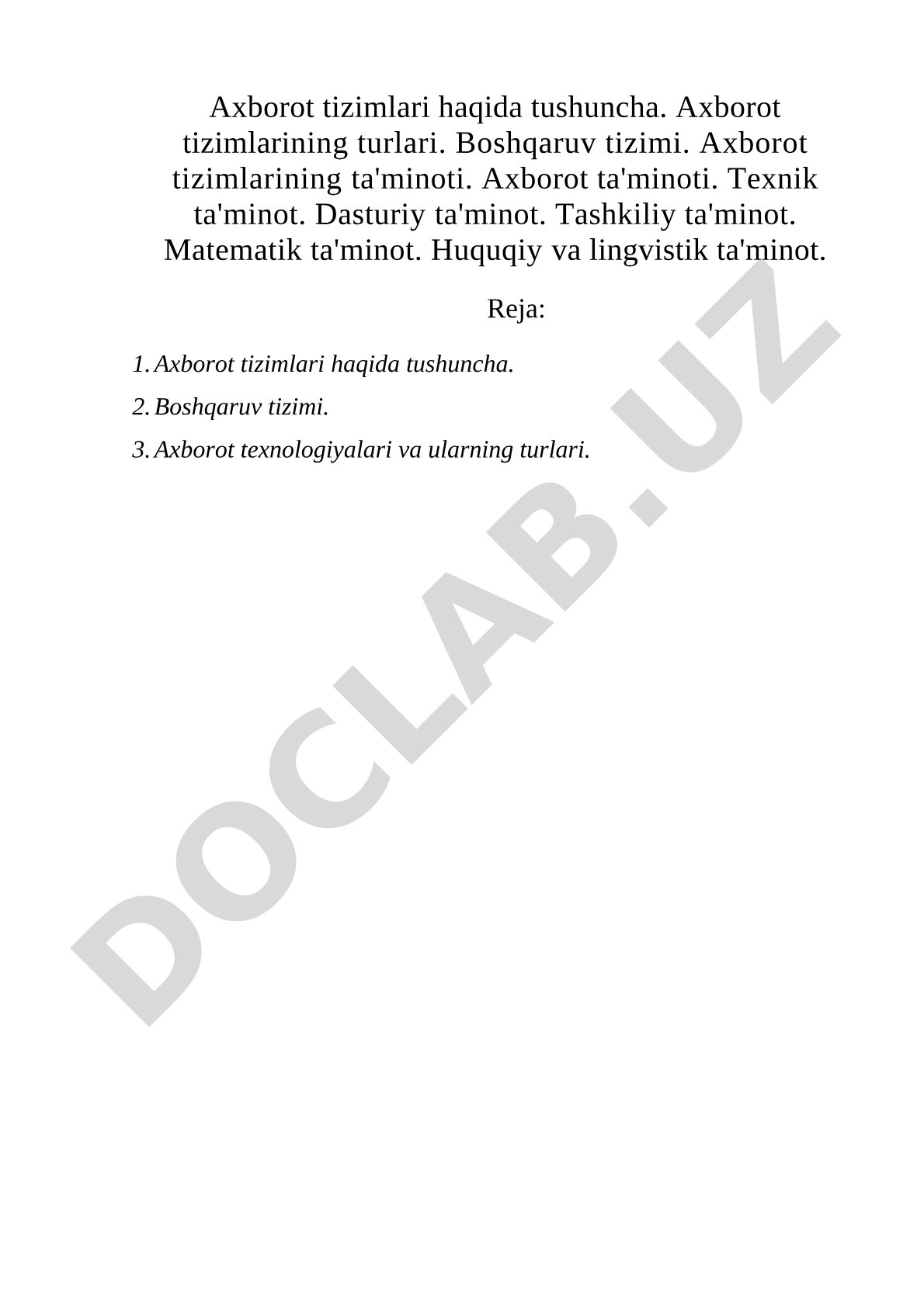 Axborot tizimlari haqida tushuncha va ularning turlari