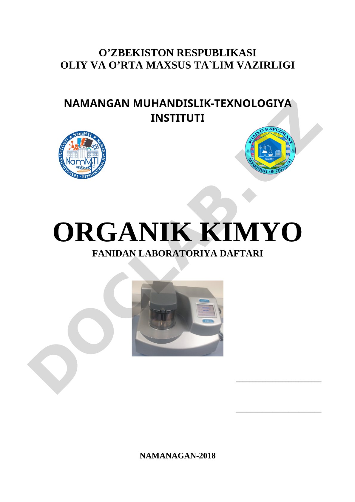 Organik kimyo fanidan laboratoriya daftari